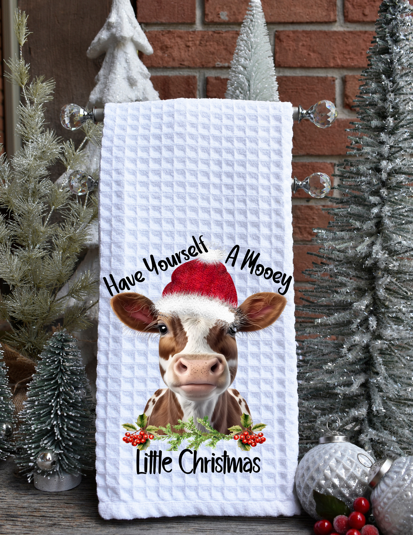 Cow Christmas Kitchen Waffle Towel