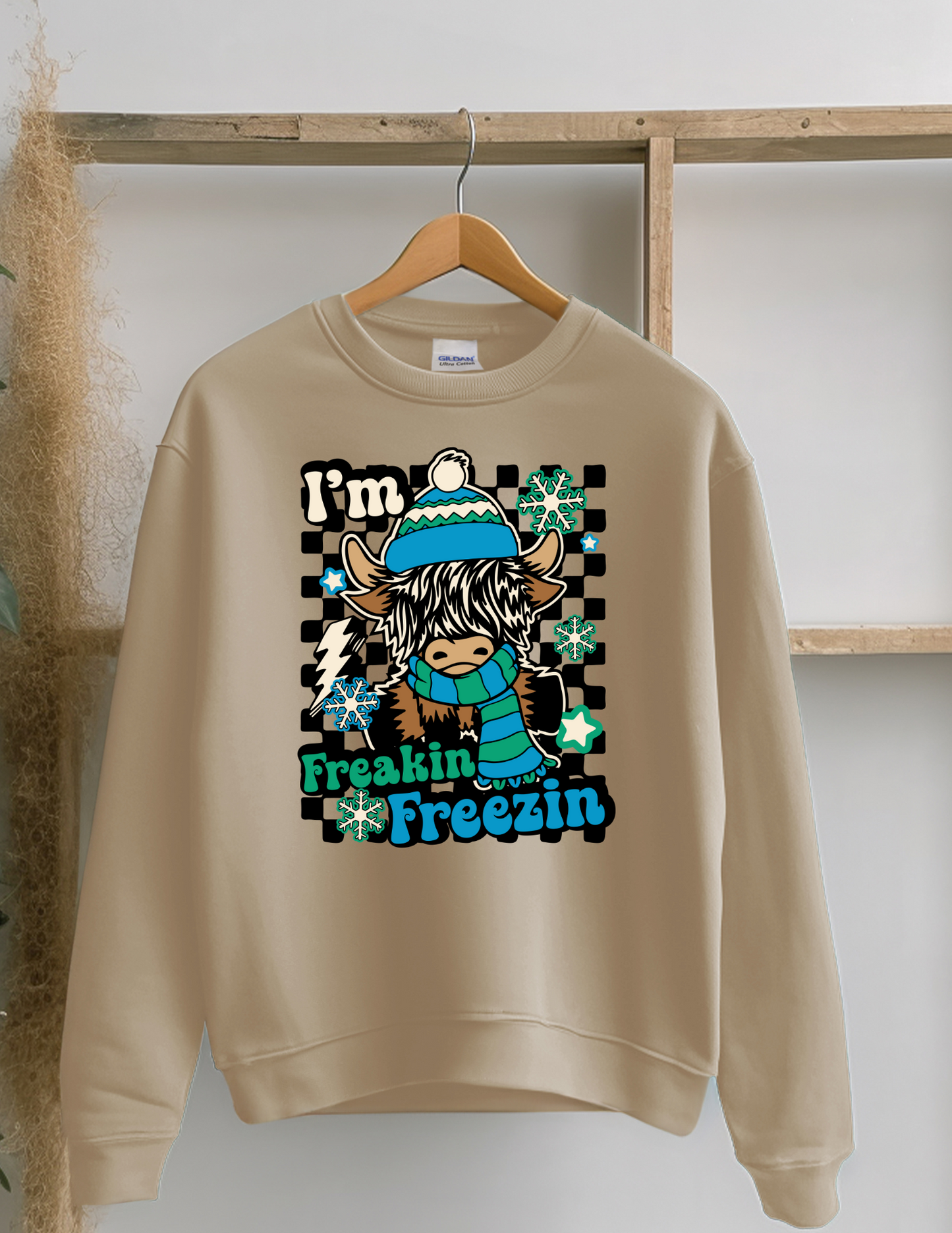 I'm Freakin Freezin Highland Christmas Cow Crewneck Sweatshirt