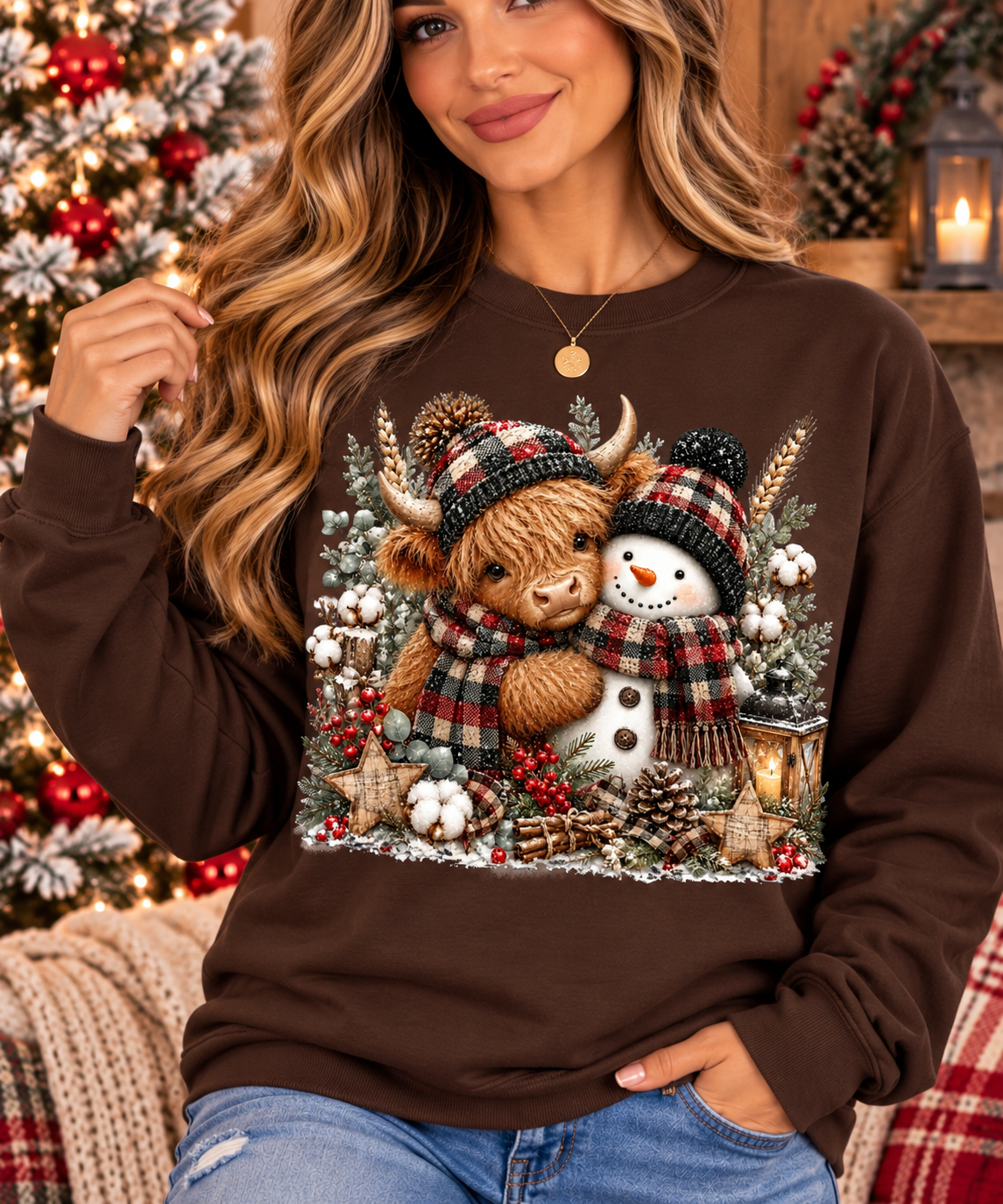 Cozy Highland Cow and Snowman