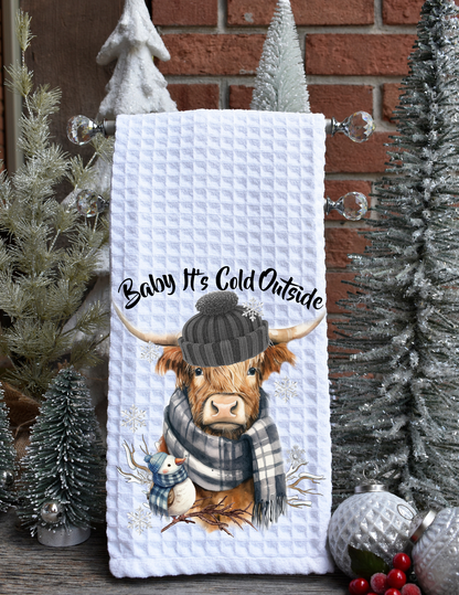 Cow Christmas Kitchen Waffle Towel