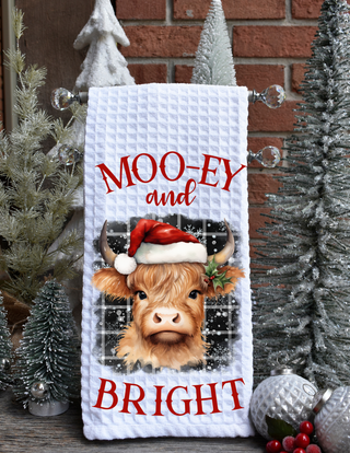 Highland Cow Christmas Kitchen Waffle Towel