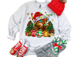 Highland Cow Christmas Lights Crewneck Sweatshirt