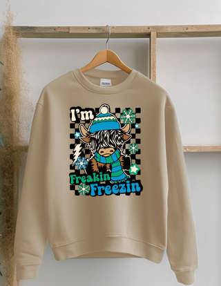 I'm Freakin Freezin Highland Christmas Cow Crewneck Sweatshirt