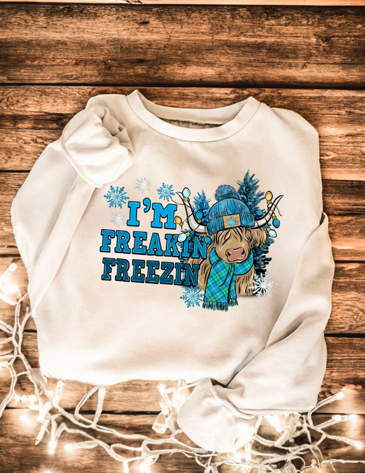 I'm Freakin Freezin Highland Cow Crewneck Sweatshirt