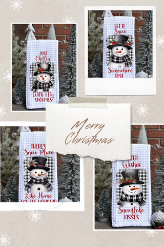 Snowman Christmas Kitchen Waffle Towels