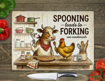 Spooning Leads To Forking Glass Cutting Board
