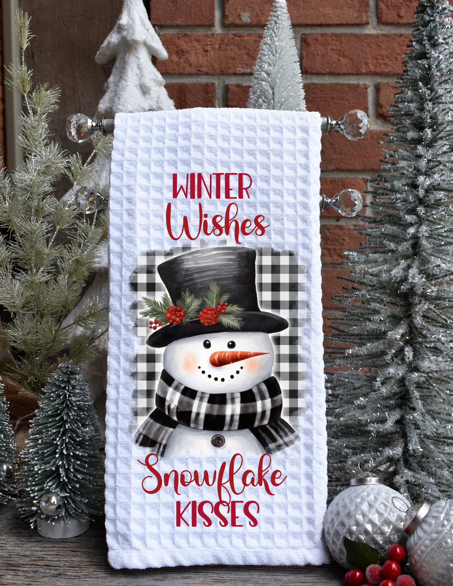 Snowman Christmas Kitchen Waffle Towels