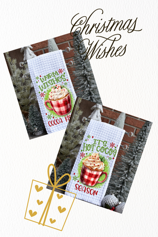 Hot Cocoa Christmas Kitchen Waffle Towel