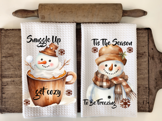 Snowman Christmas Kitchen Waffle Towels